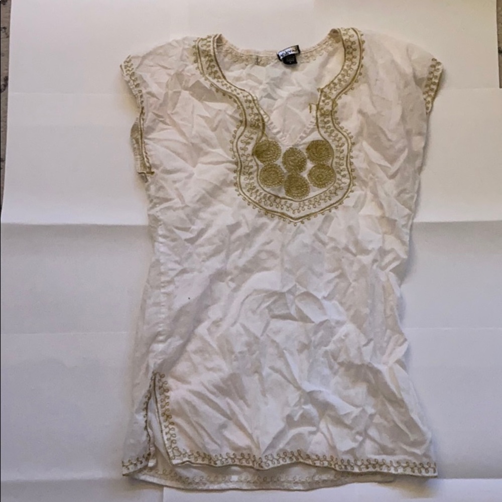 white and gold beach cover up